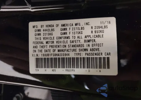 2017 Acura Tlx Technology Package z USA, uszkodzony, nr VIN 19UUB1F58HA005944